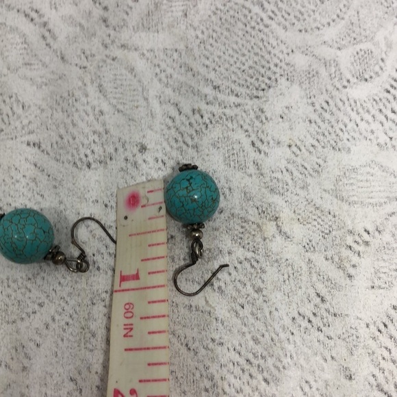 Artisan handmade reconstructed turquoise bead boho earrings dangle drop. - Picture 3 of 3